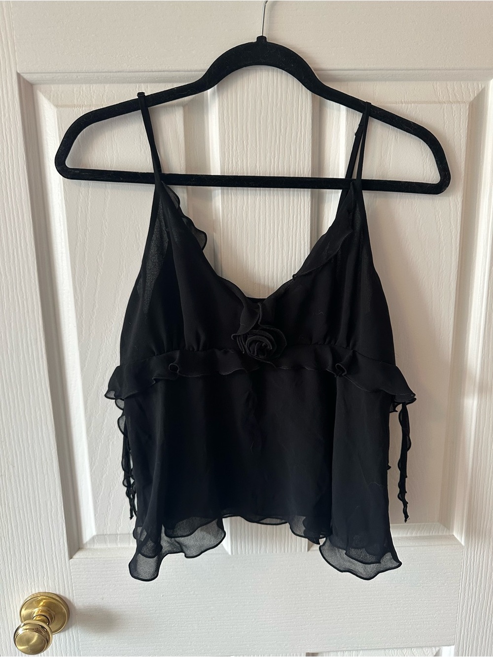 Wilfred aritzia Black Ruffled Chiffon Cami Top - Women